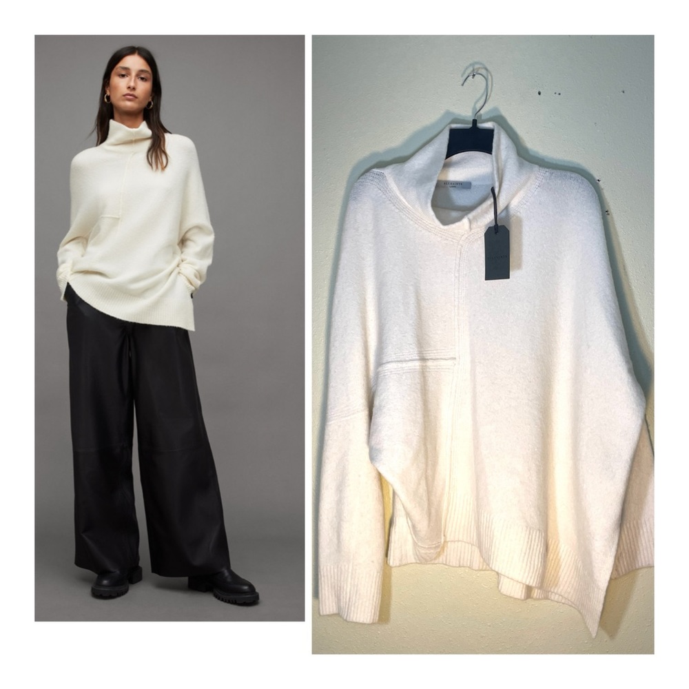 AllSaints Womens Large Lock Roll Neck Sweater Jumper Wool Yak Chalk Relaxed
